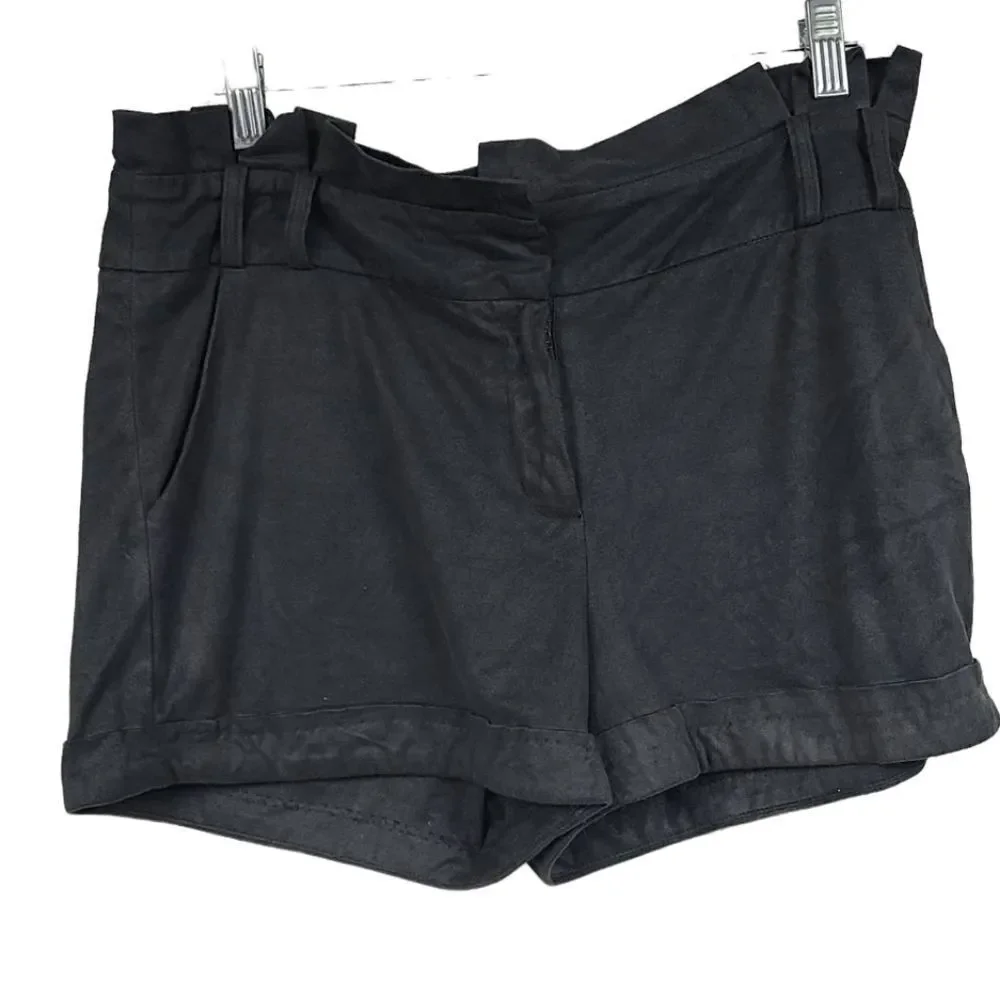 Love Culture Suede Charcoal Gray High Waisted Shorts Pleated Microfiber Chamois
